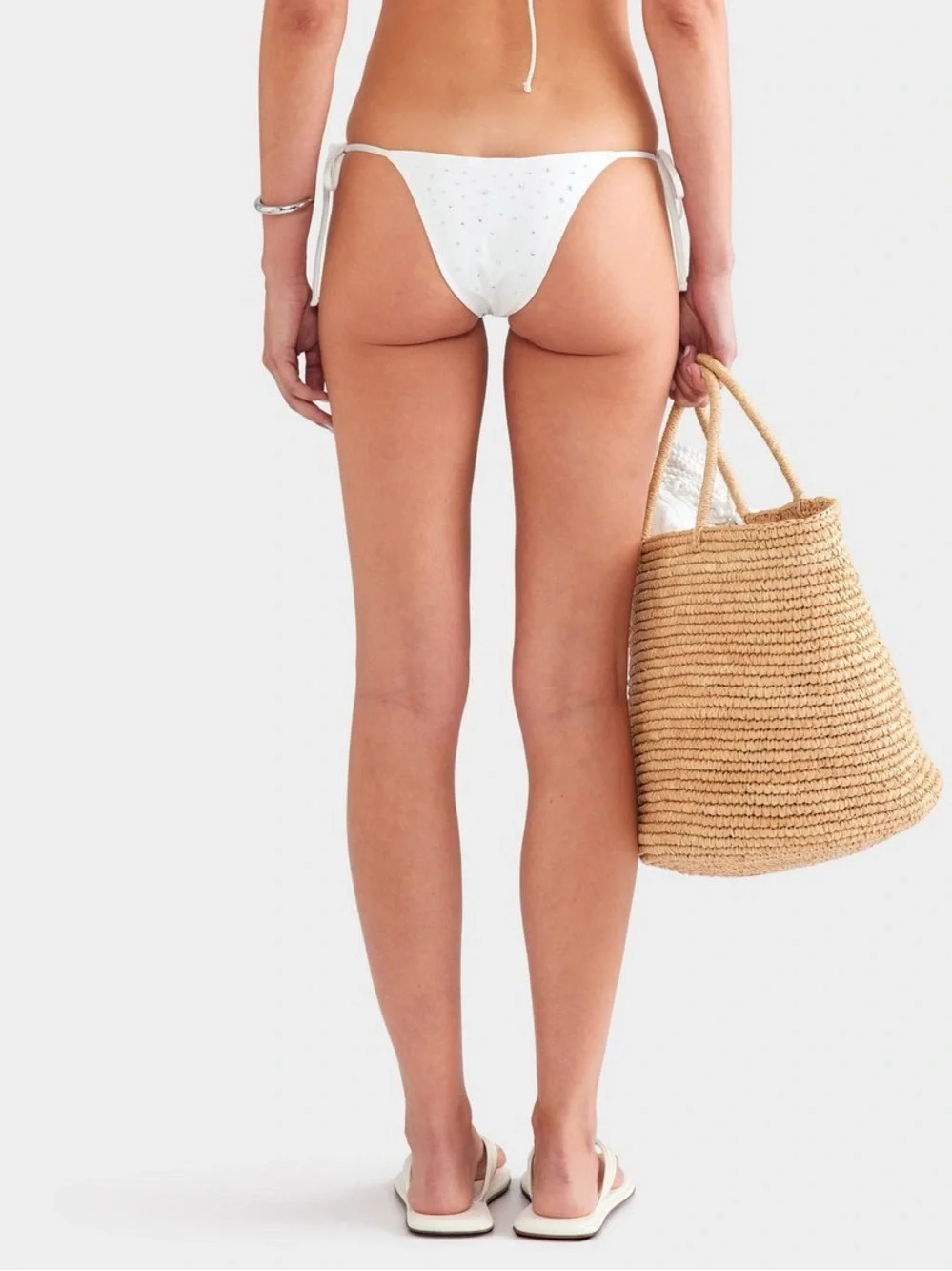 Venroy Tie Side Bikini Brief Bottom in White/Hotfix Crystals. NWT. Size medium.